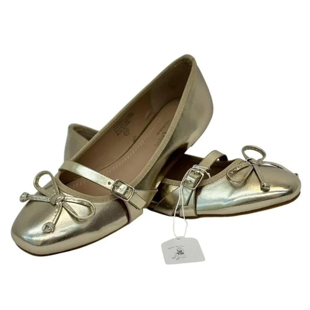 CHASE + CHLOE / Fergie-1/ Metallic Gold Ballet / Flats / With Bow Detail